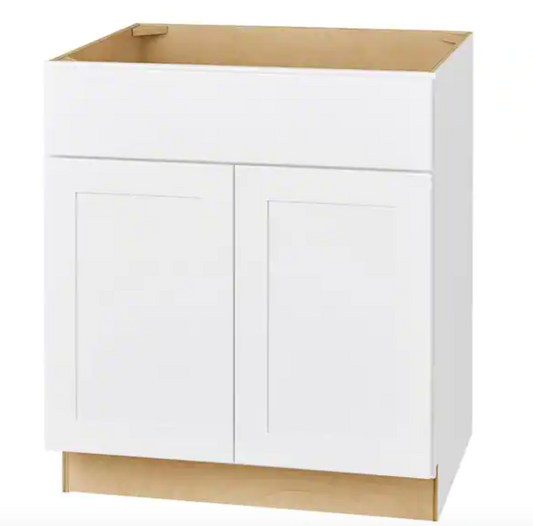 30 in. W x 24 in. D x 34.5 in. H Ready to Assemble Plywood Shaker Sink Base Kitchen Cabinet in Alpine White