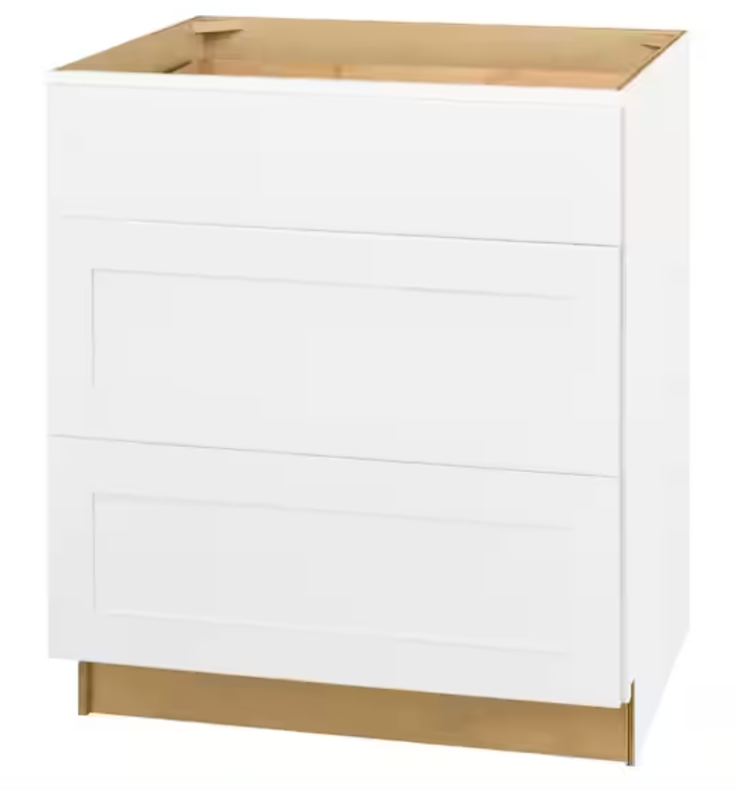 30 in. W x 24 in. D x 34.5 in. H Ready to Assemble Shaker Drawer Base Kitchen Cabinet in White